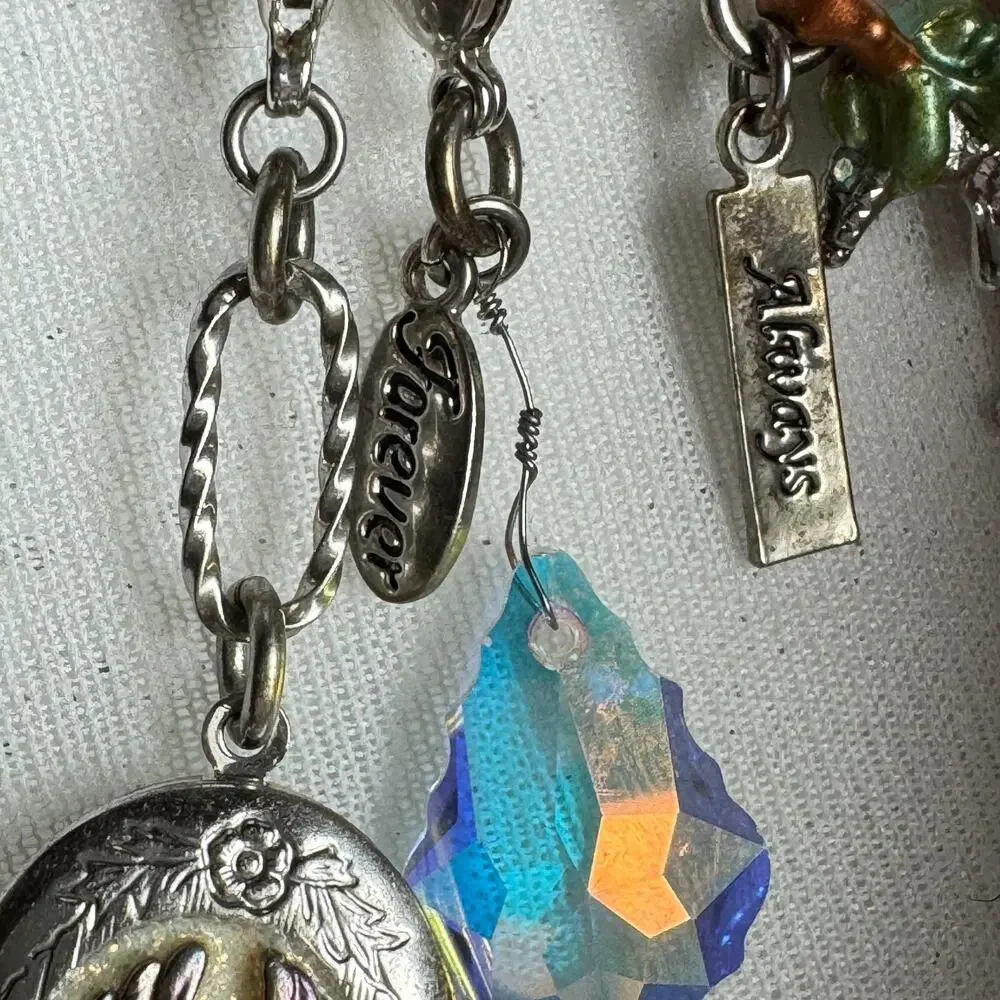 Kirks Folly Necklace I Remember You By Heart Silver Tone Locket Charms Blue Bead